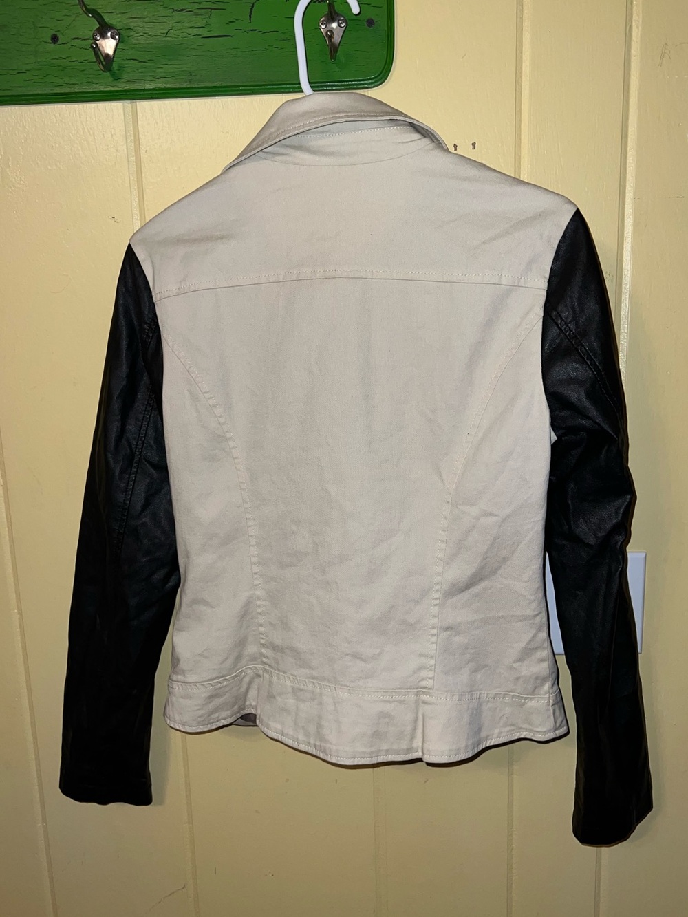 Ivory Moto Black Leather Two Tone Biker Chic Edgy Minimalist Jacket Size S - Picture 7 of 10